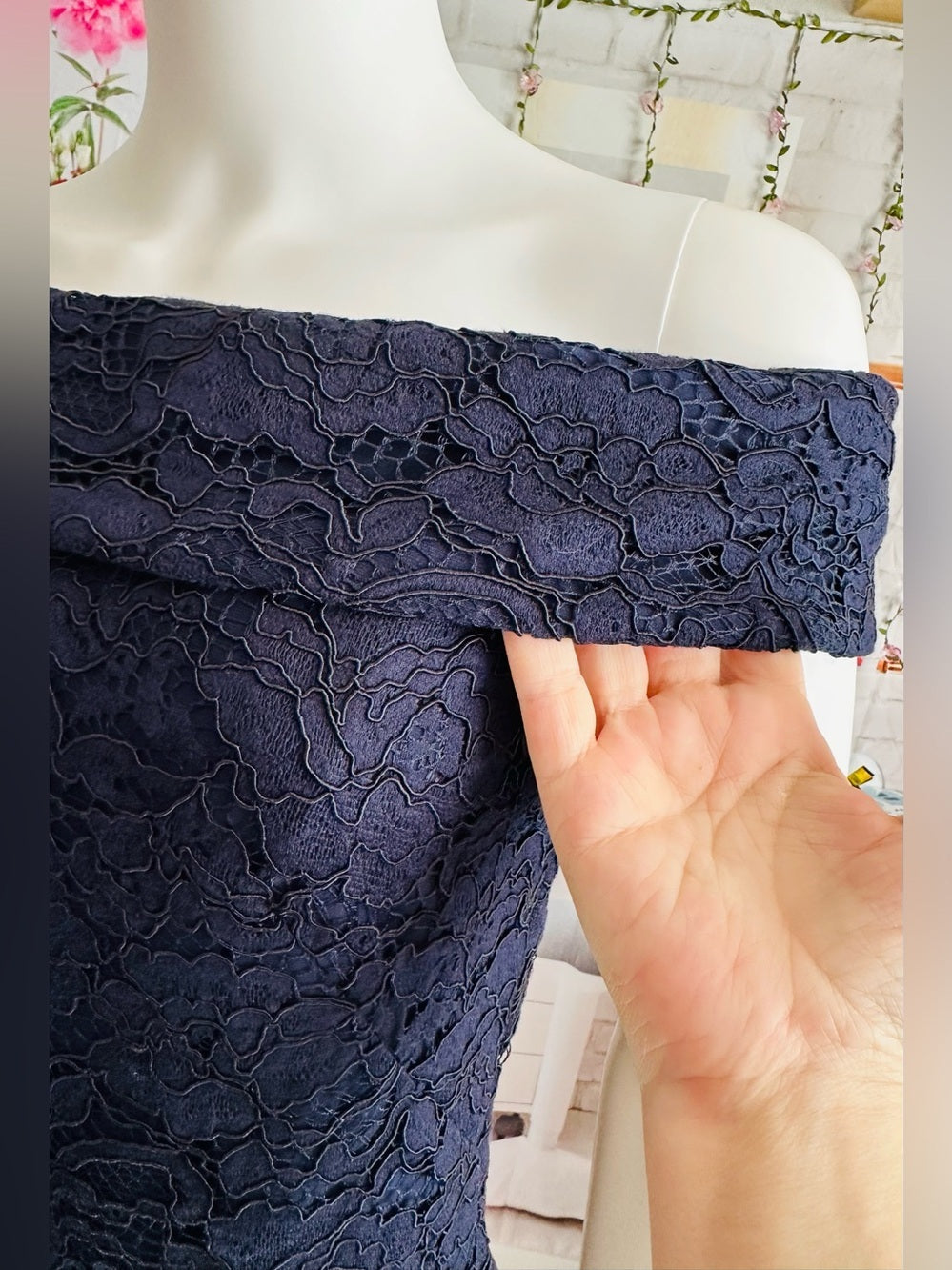 Lauren Ralph Lauren Navy Lace Off Shoulder Sheath Dress