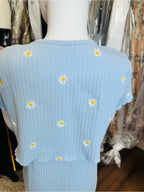 Btween Girls Blue Daisy Ribbed Dress & Matching Tie-Front Shrug Set