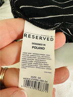 Reserved Black White Pinstripe Belted Button Front Midi Skirt EU 34