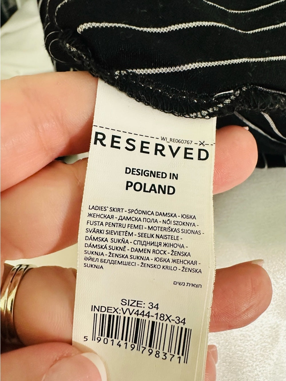 Reserved Black White Pinstripe Belted Button Front Midi Skirt EU 34
