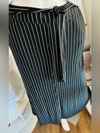 Reserved Black White Pinstripe Belted Button Front Midi Skirt EU 34