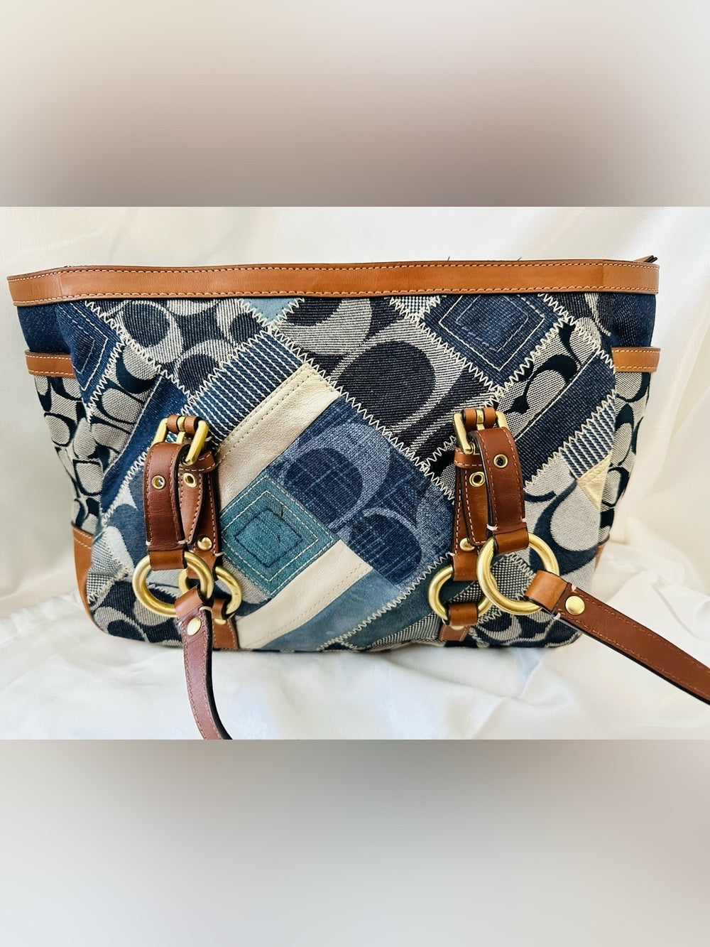 Rare Vintage Coach Signature Denim Patchwork Gallery Tote