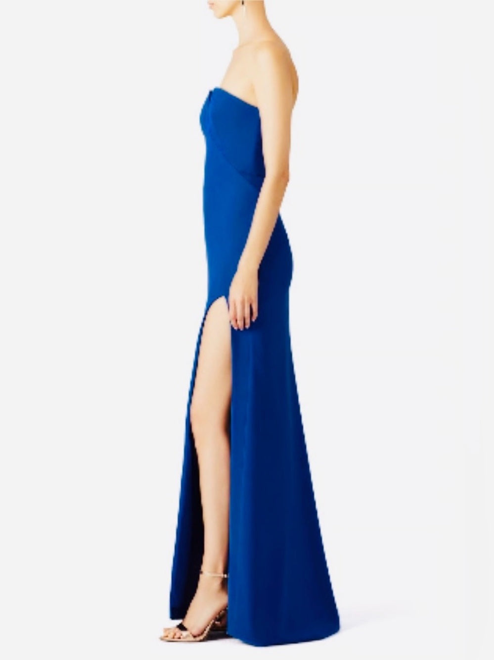 Halston Heritage Women's Lapis Blue Strapless Sweetheart Slit Maxi Dress