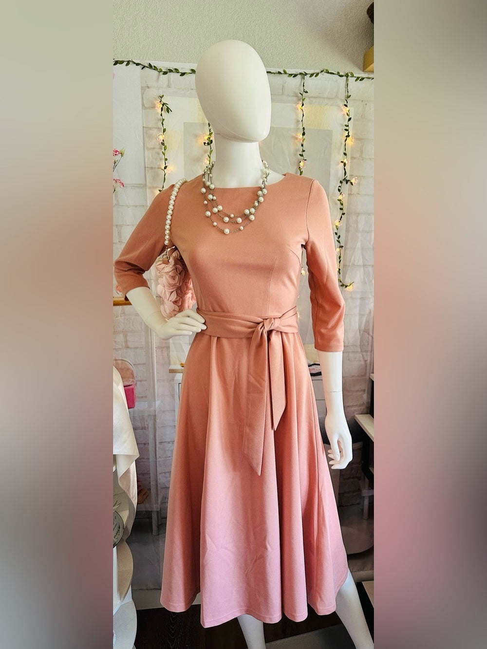 Dress Tells Dusty Rose Pink Belted A-Line Midi Dress