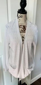 Verve Ami White Open-Front Knit Cardigan with Subtle Dot Detail