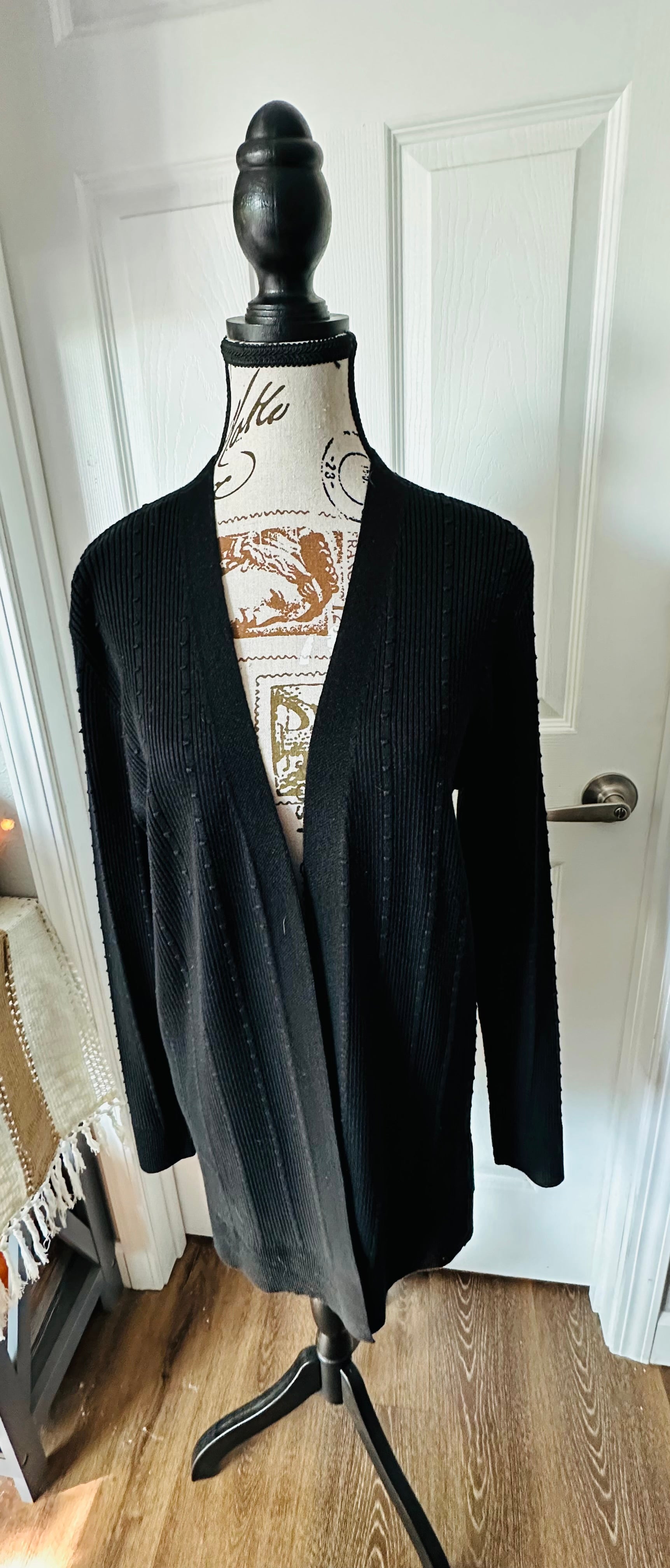Cable & Gauge Black Open-Front Long Knit Cardigan