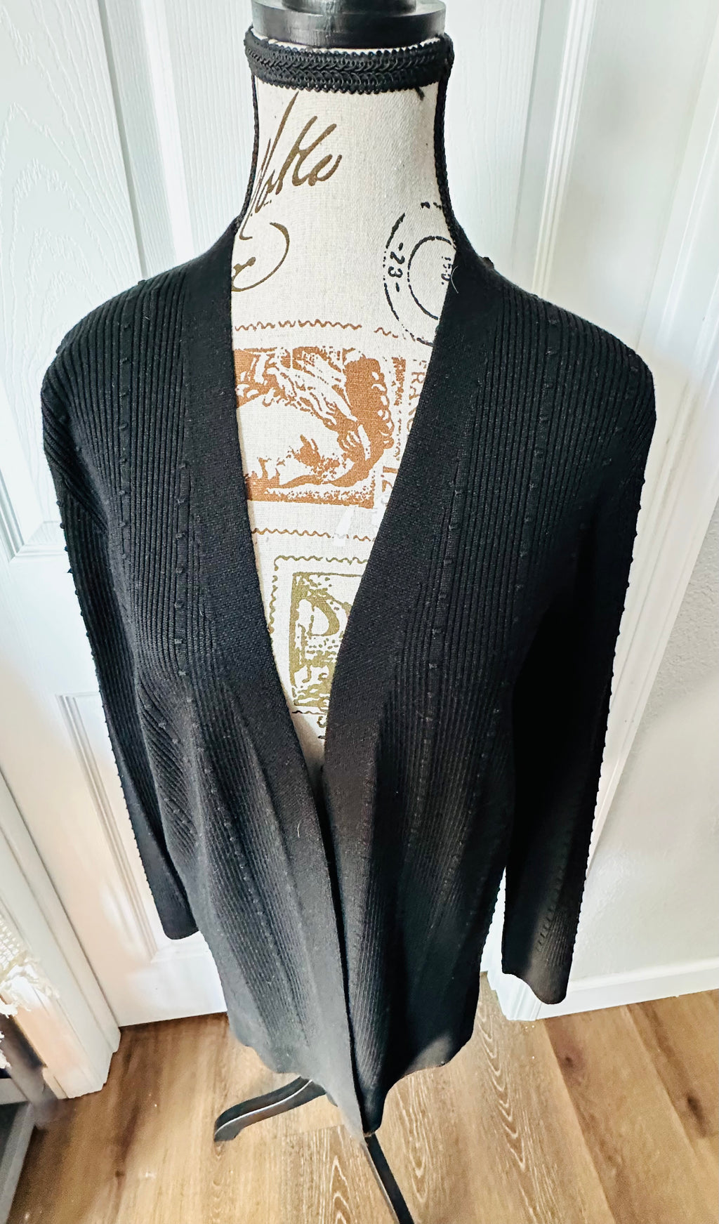 Cable & Gauge Black Open-Front Long Knit Cardigan