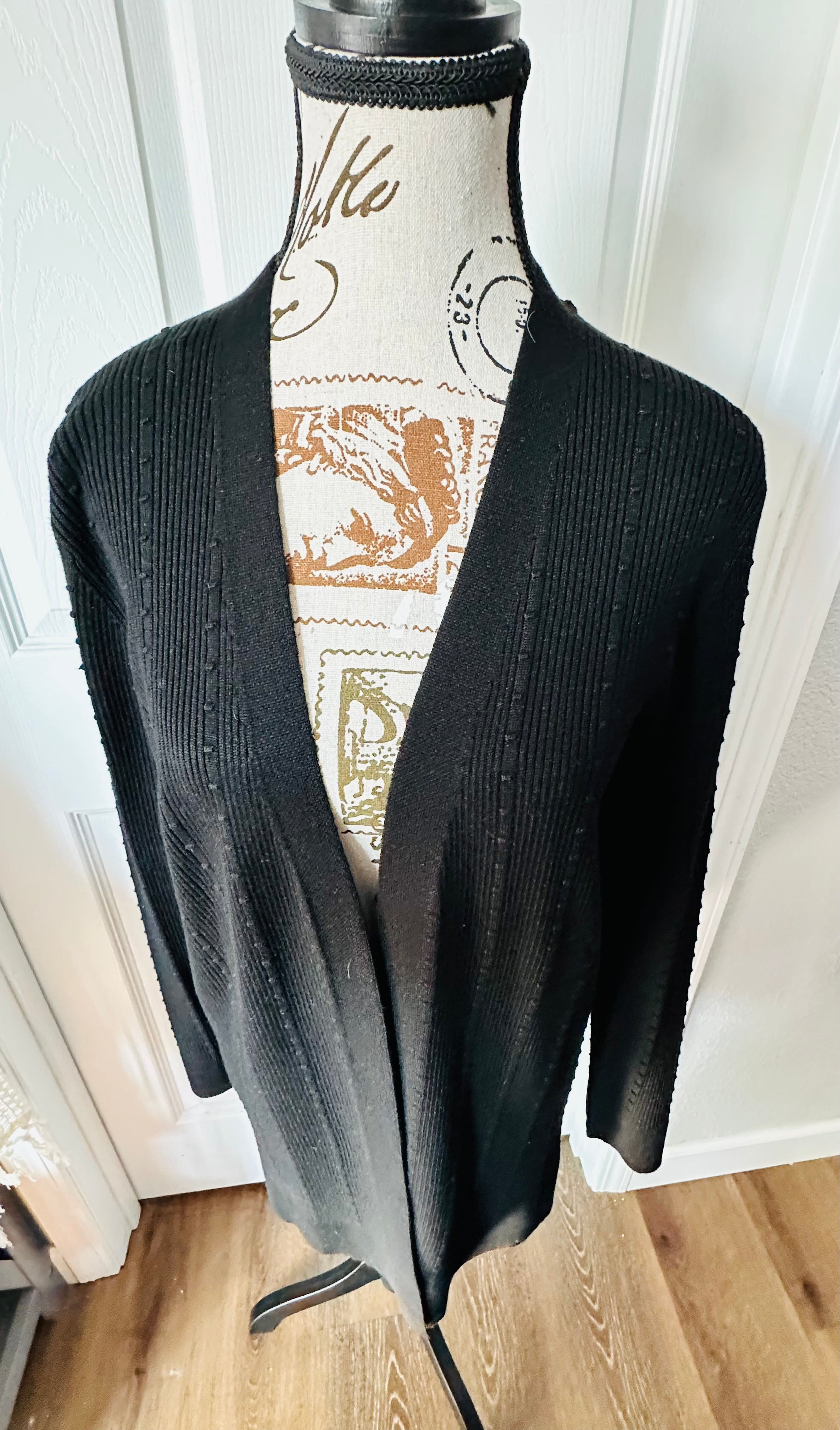 Cable & Gauge Black Open-Front Long Knit Cardigan