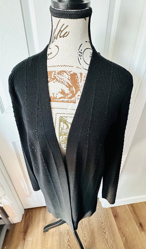 Cable & Gauge Black Open-Front Long Knit Cardigan