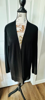 Cable & Gauge Black Open-Front Long Knit Cardigan