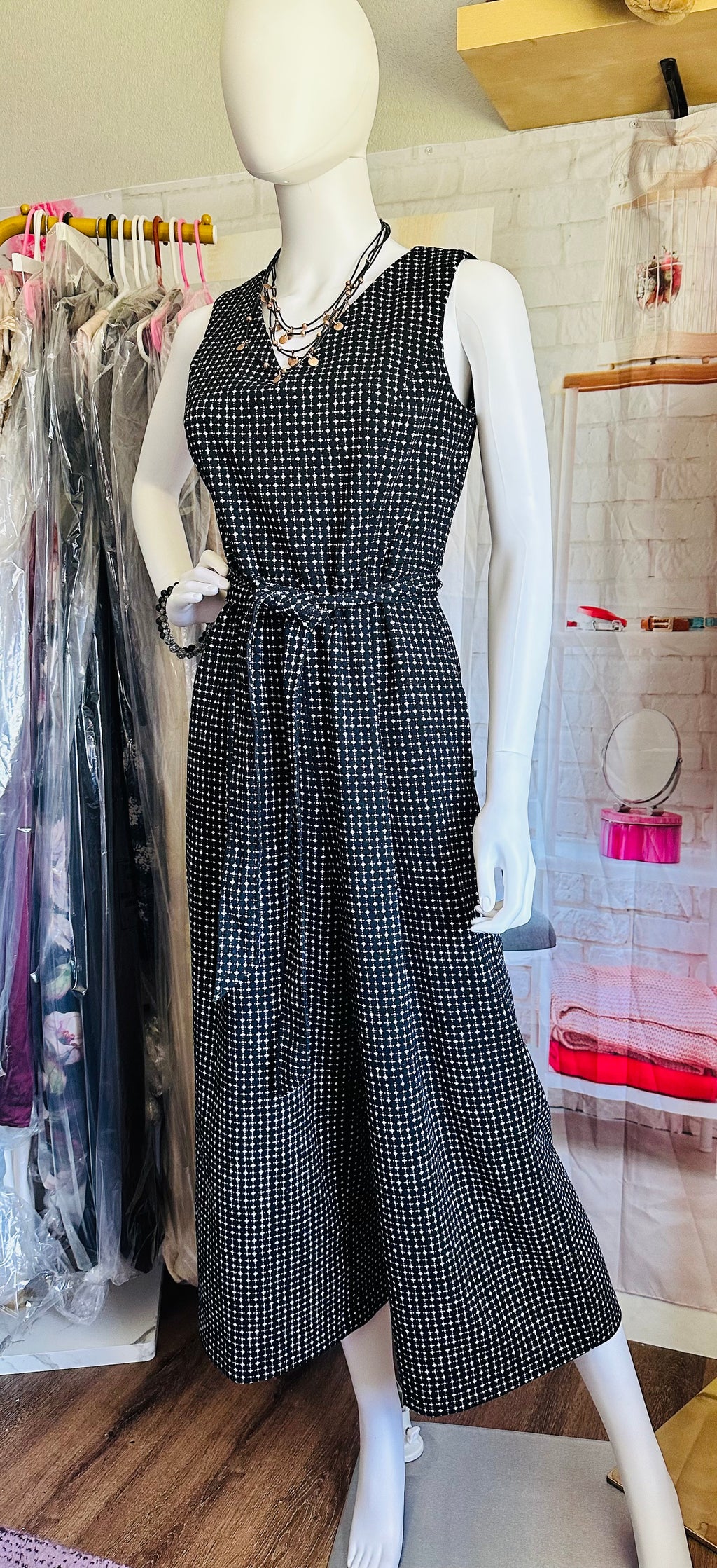 Calvin Klein Wide Leg Belted Geometric Print Jumpsuit