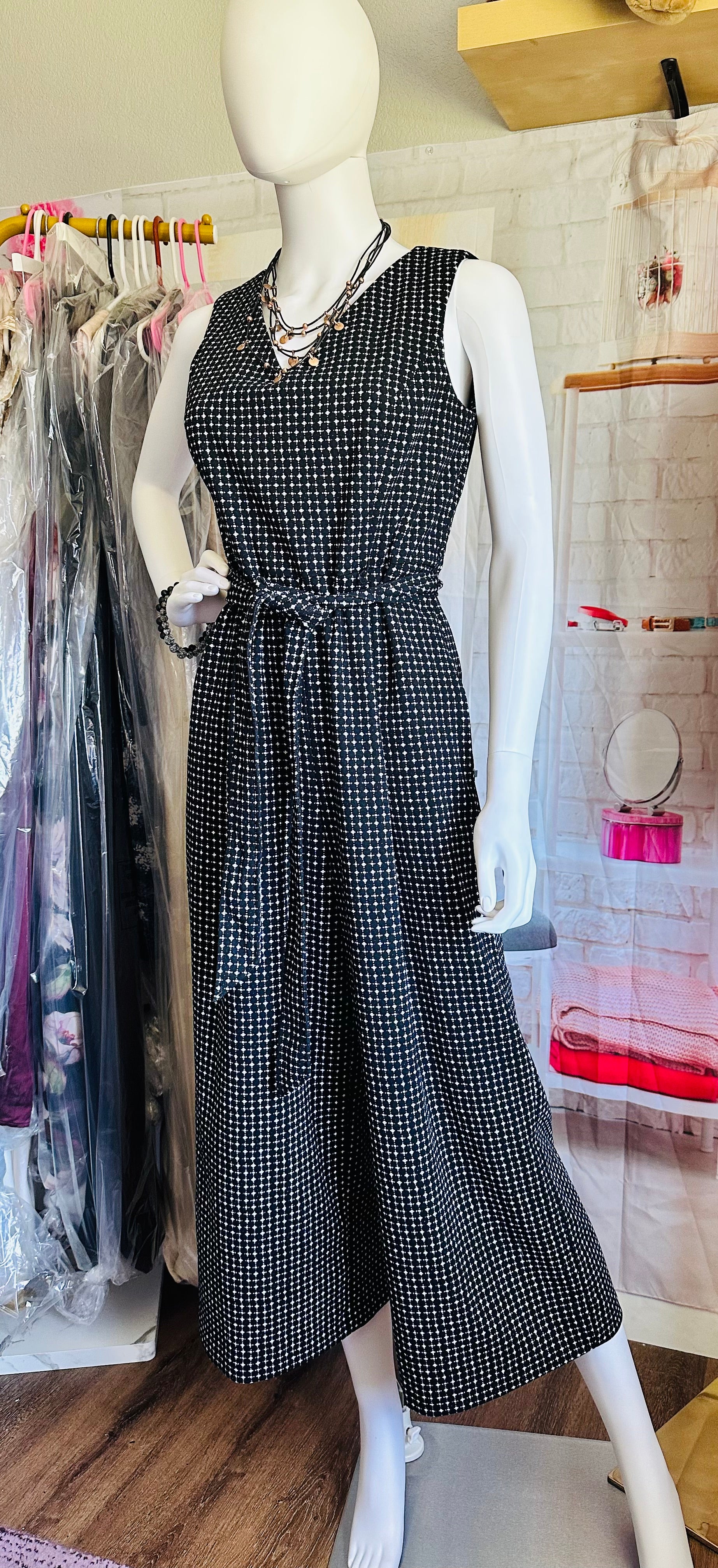 Calvin Klein Wide Leg Belted Geometric Print Jumpsuit