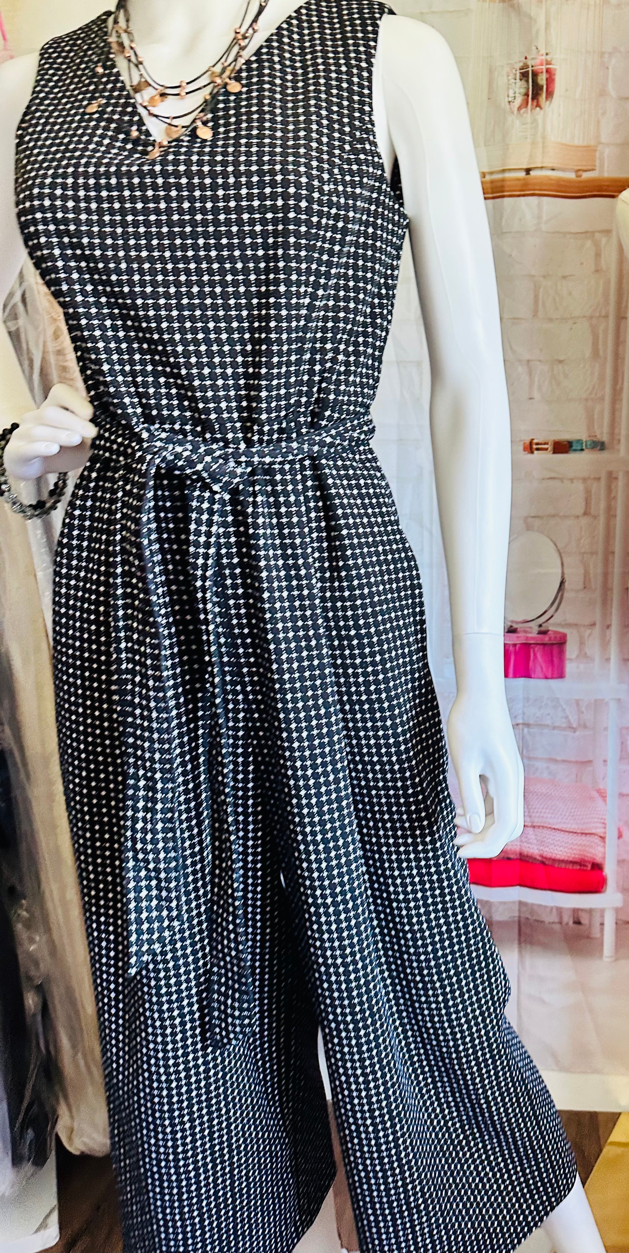 Calvin Klein Wide Leg Belted Geometric Print Jumpsuit