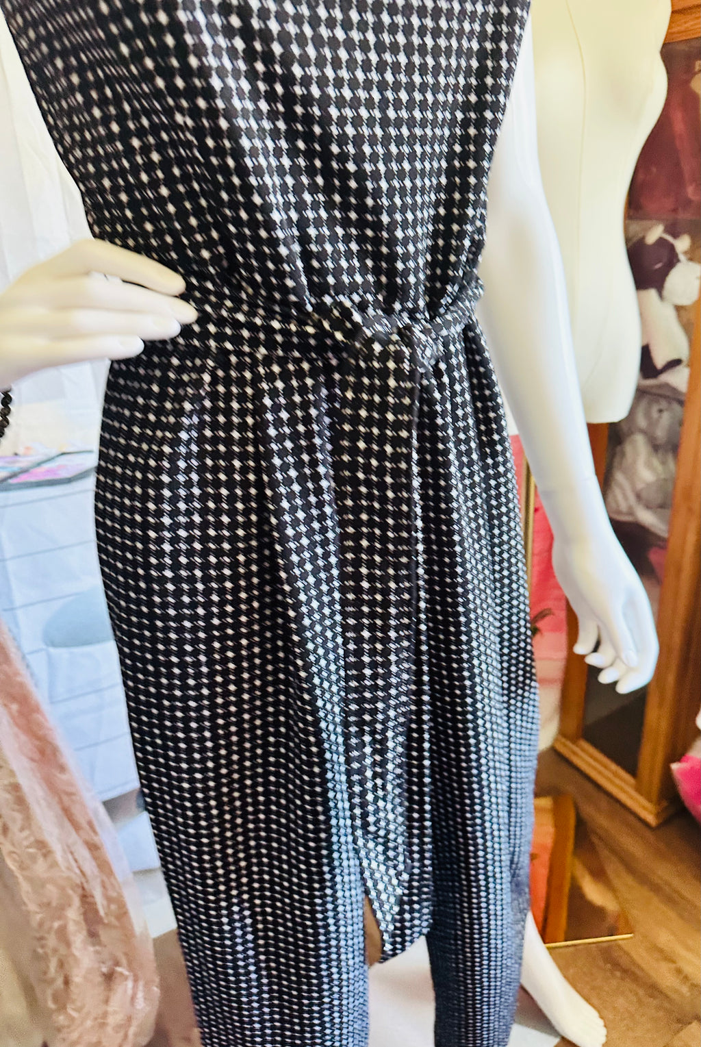 Calvin Klein Wide Leg Belted Geometric Print Jumpsuit