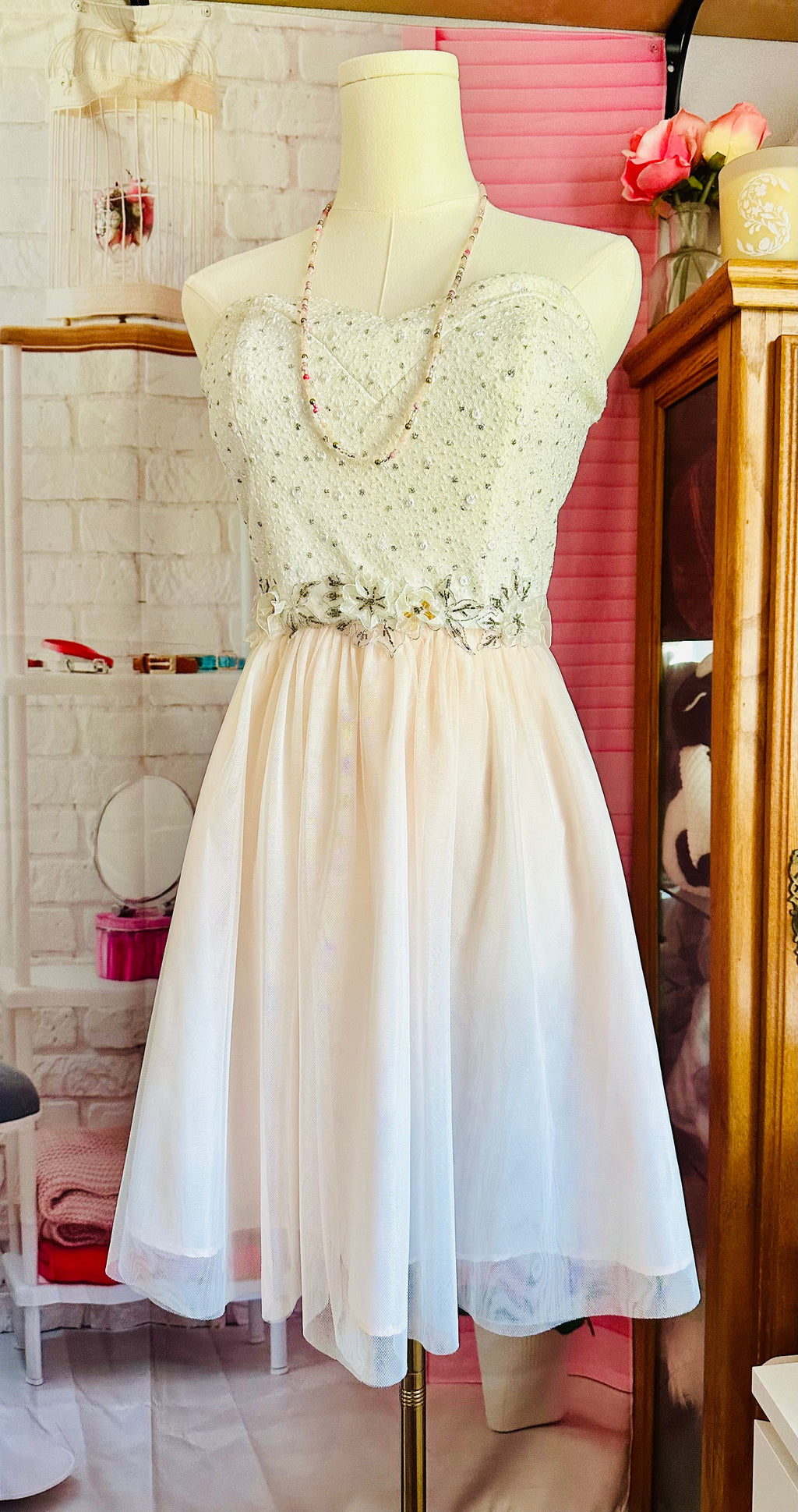 Masquerade Ivory and Pale Pink Beaded Party Dress