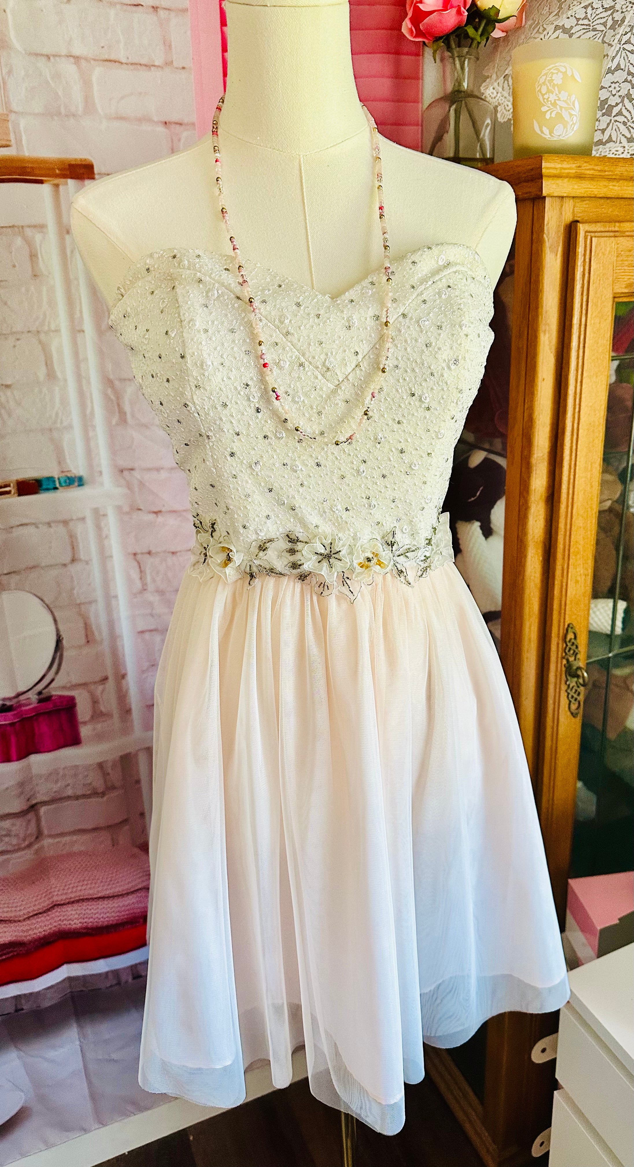 Masquerade Ivory and Pale Pink Beaded Party Dress