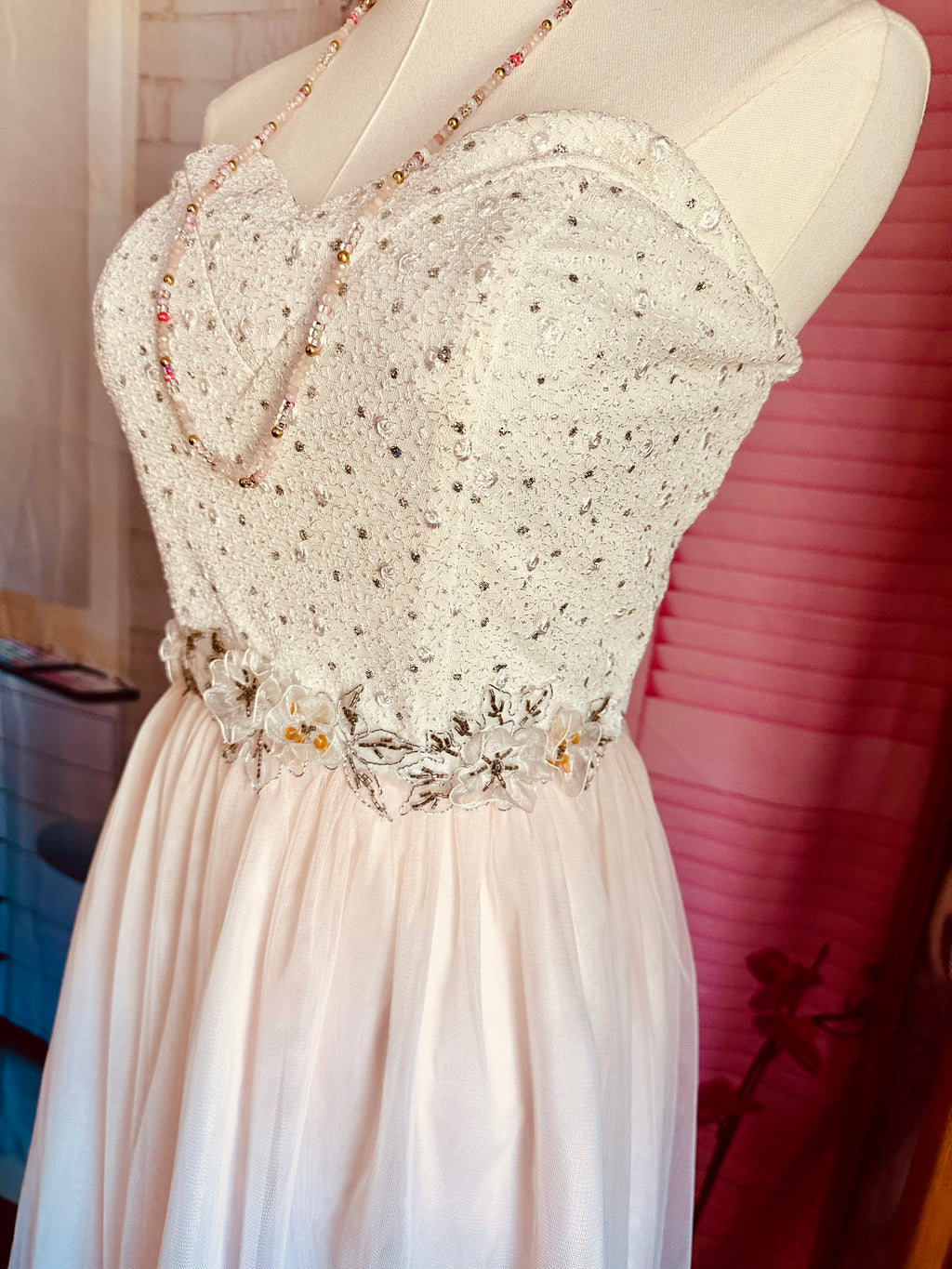 Masquerade Ivory and Pale Pink Beaded Party Dress