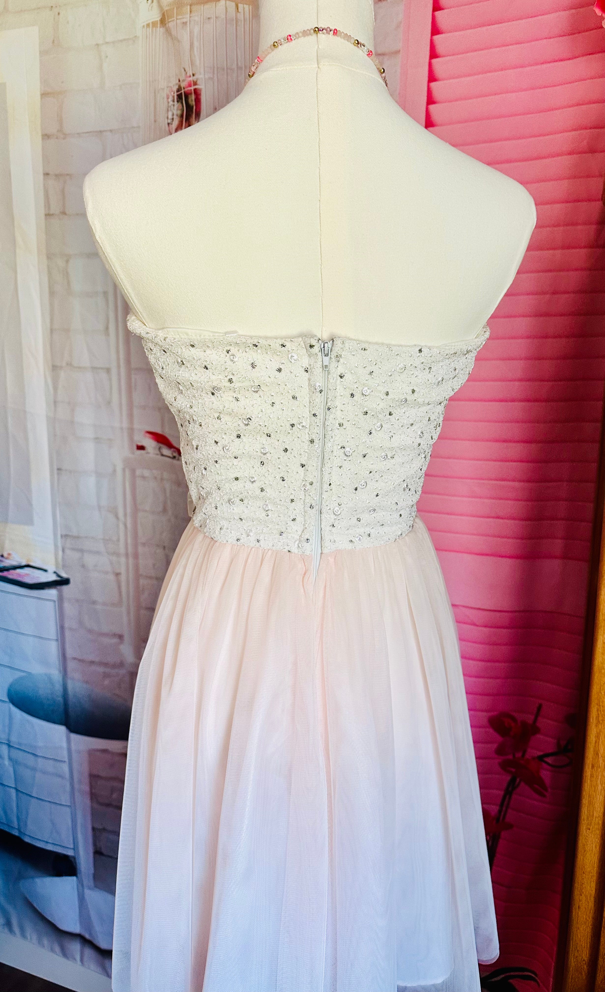 Masquerade Ivory and Pale Pink Beaded Party Dress