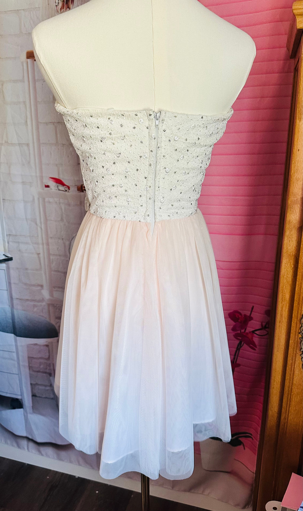 Masquerade Ivory and Pale Pink Beaded Party Dress