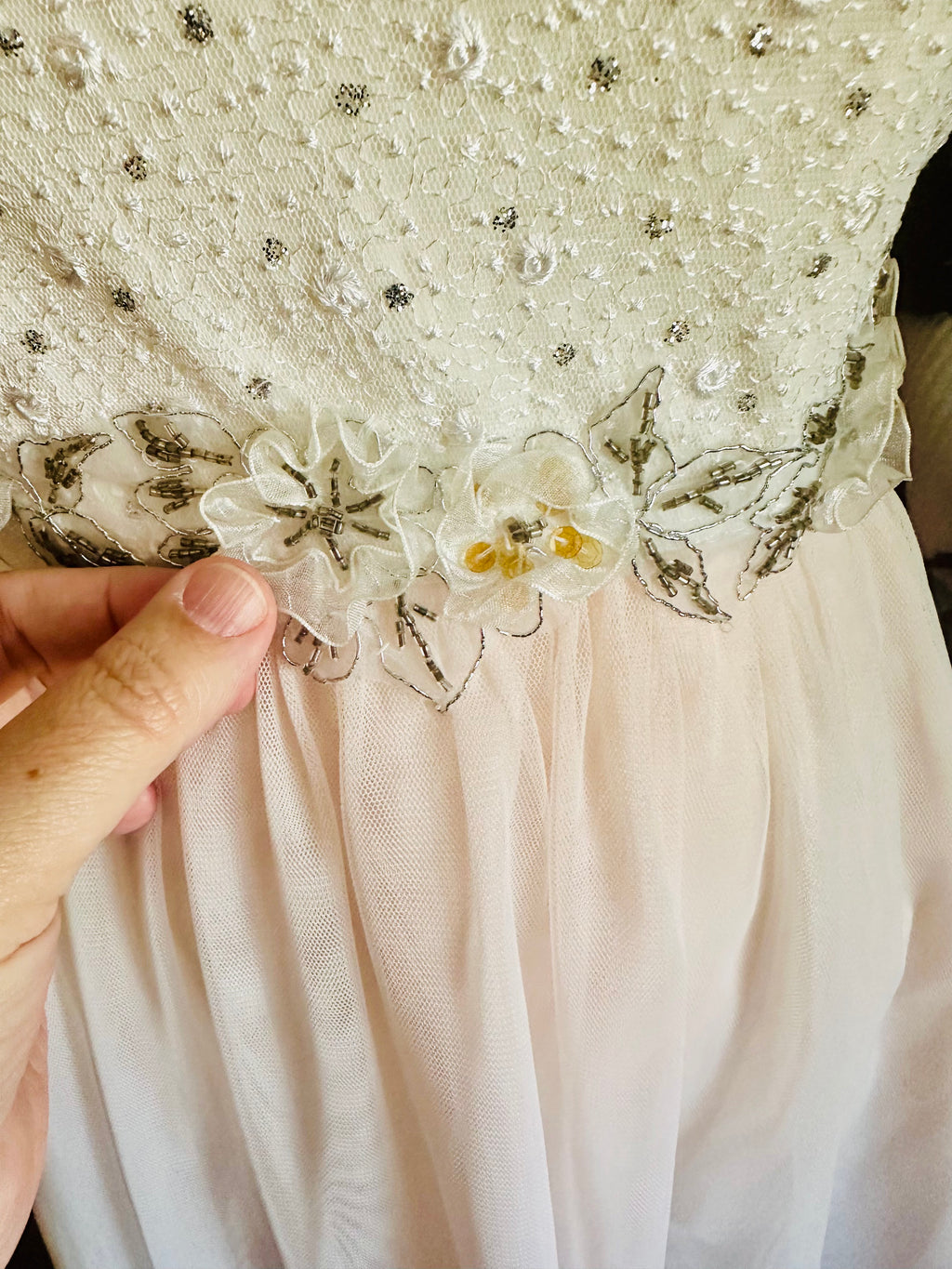 Masquerade Ivory and Pale Pink Beaded Party Dress