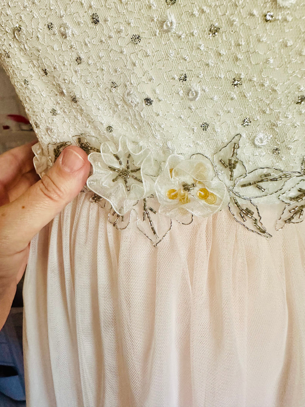 Masquerade Ivory and Pale Pink Beaded Party Dress