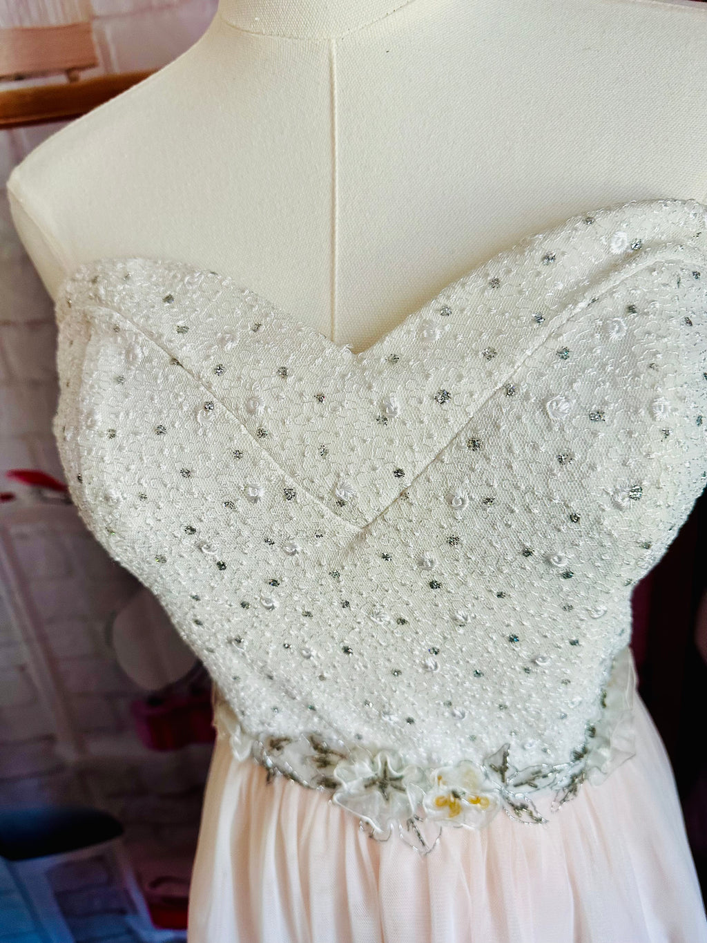 Masquerade Ivory and Pale Pink Beaded Party Dress