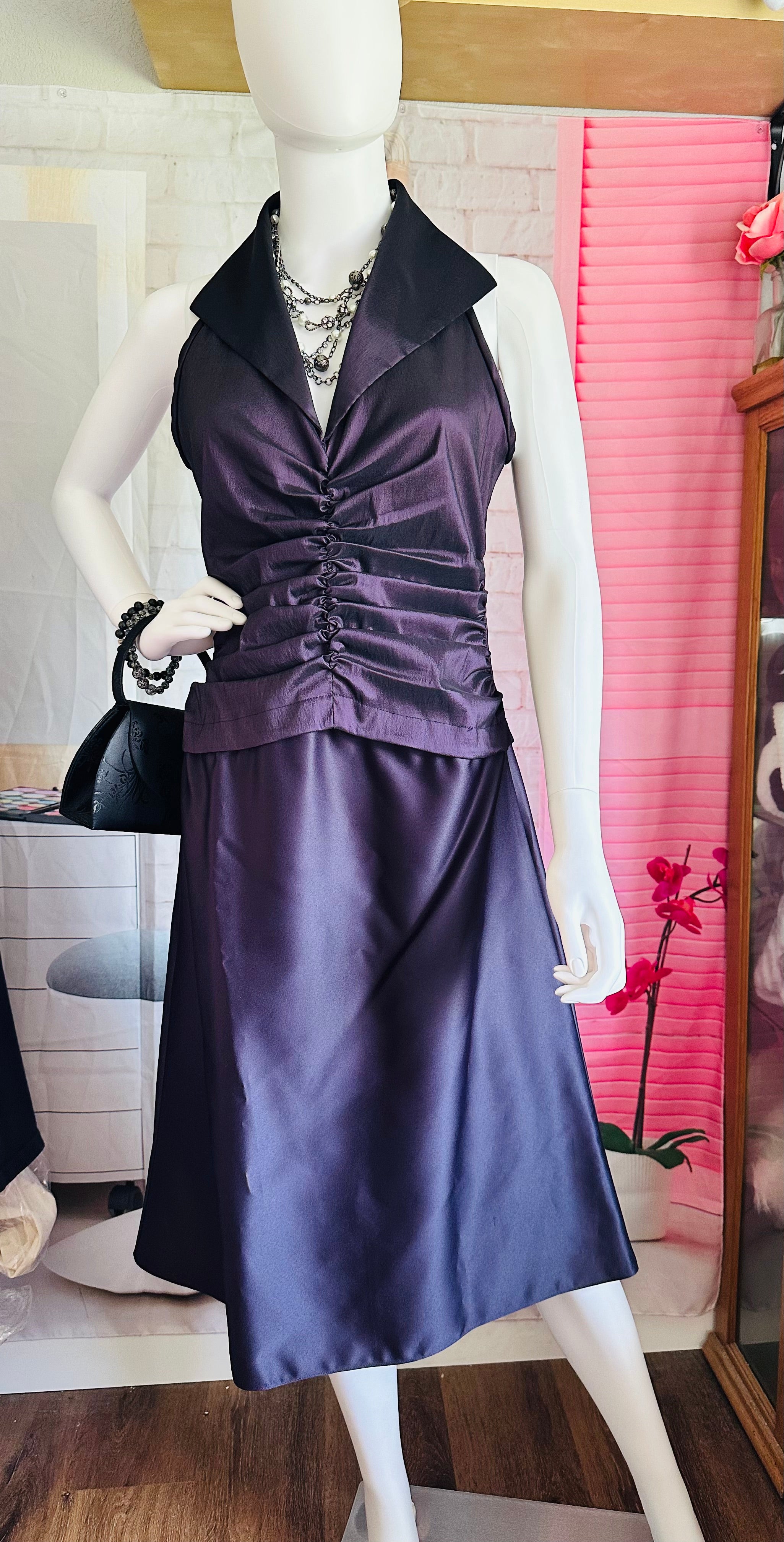 Tadashi Shoji Plum Ruched Halter Gown