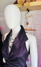 Tadashi Shoji Plum Ruched Halter Gown