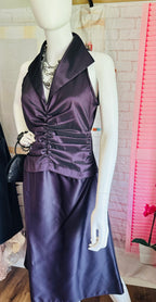 Tadashi Shoji Plum Ruched Halter Gown