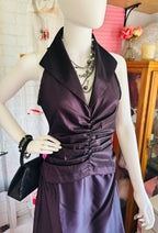 Tadashi Shoji Plum Ruched Halter Gown