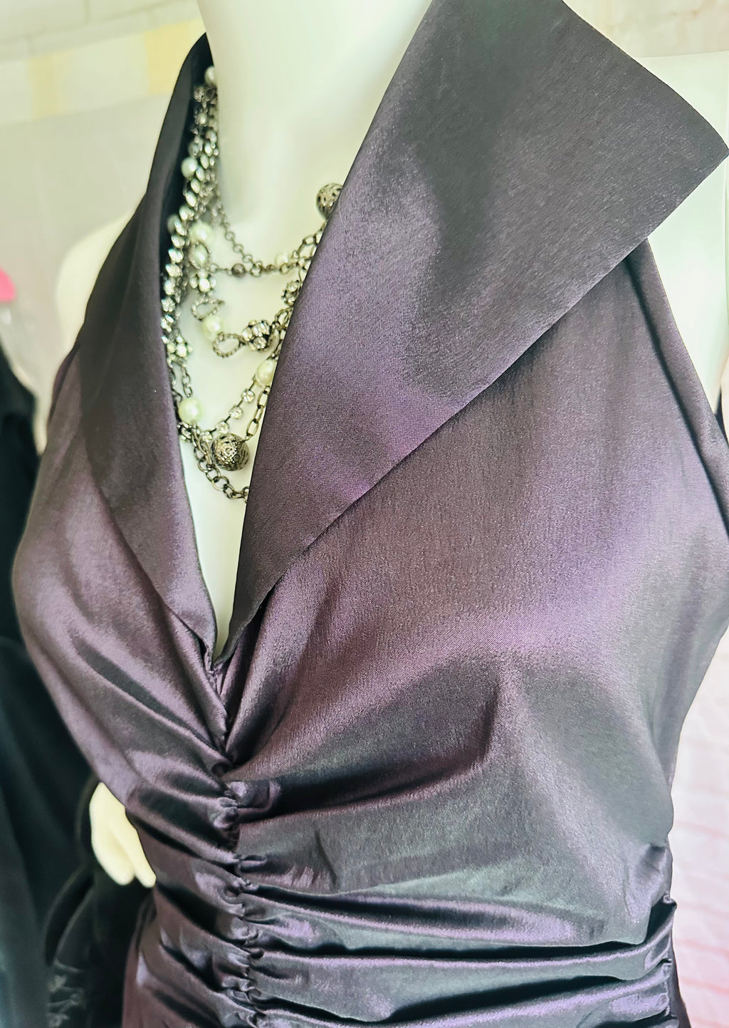 Tadashi Shoji Plum Ruched Halter Gown