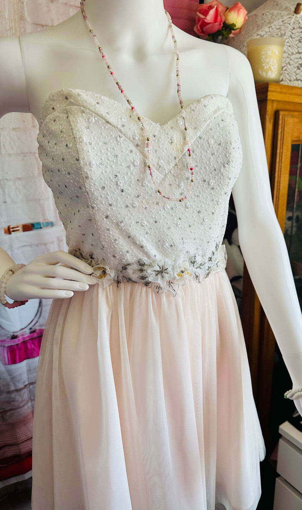 Masquerade Ivory and Pale Pink Beaded Party Dress