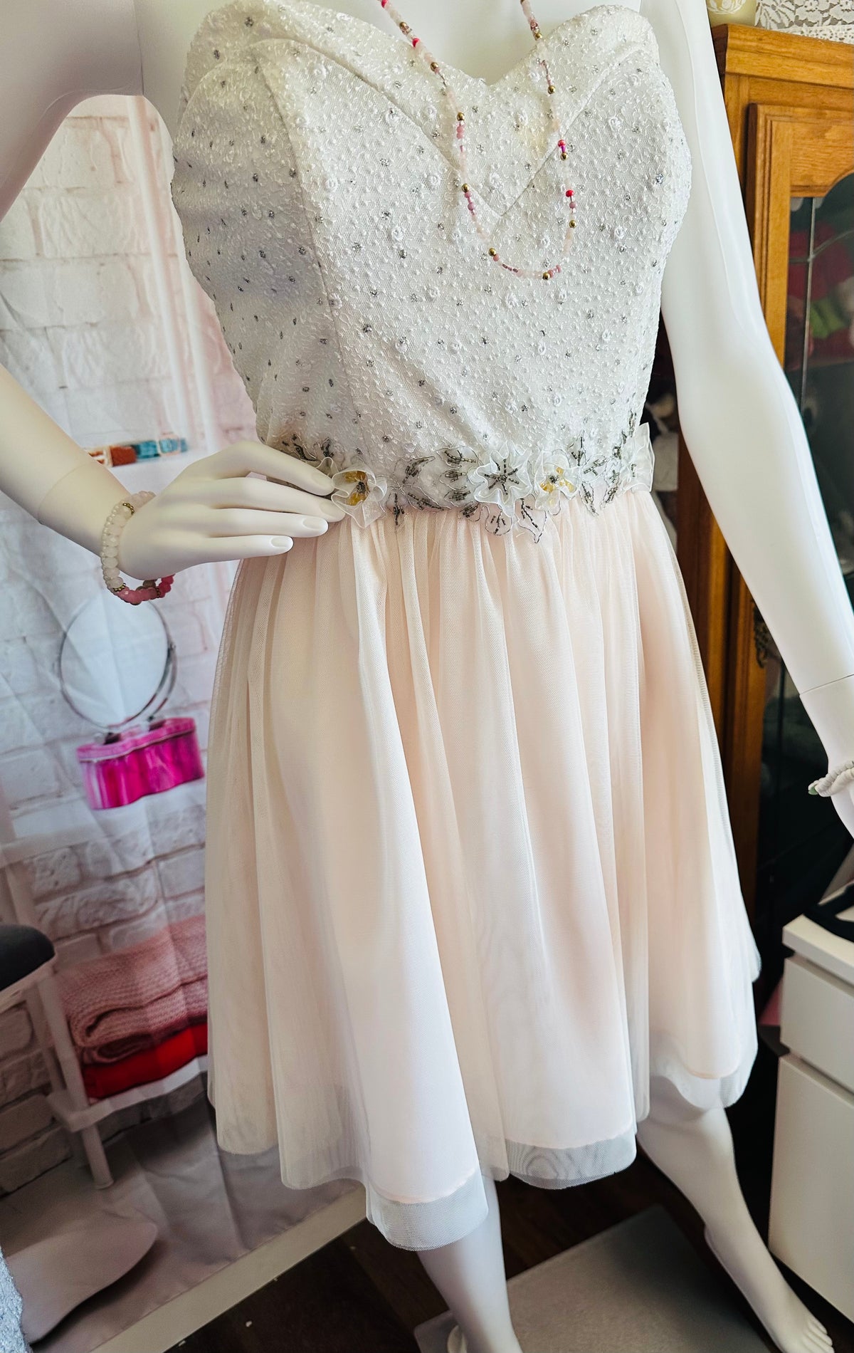 Masquerade Ivory and Pale Pink Beaded Party Dress
