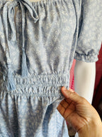 indulge Light Blue Floral Smocked Waist Off-Shoulder Dress