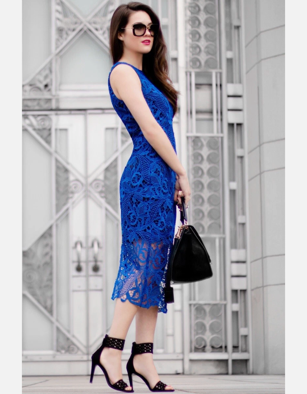 Alexia Admor Blue Guipure Lace Sheath Dress