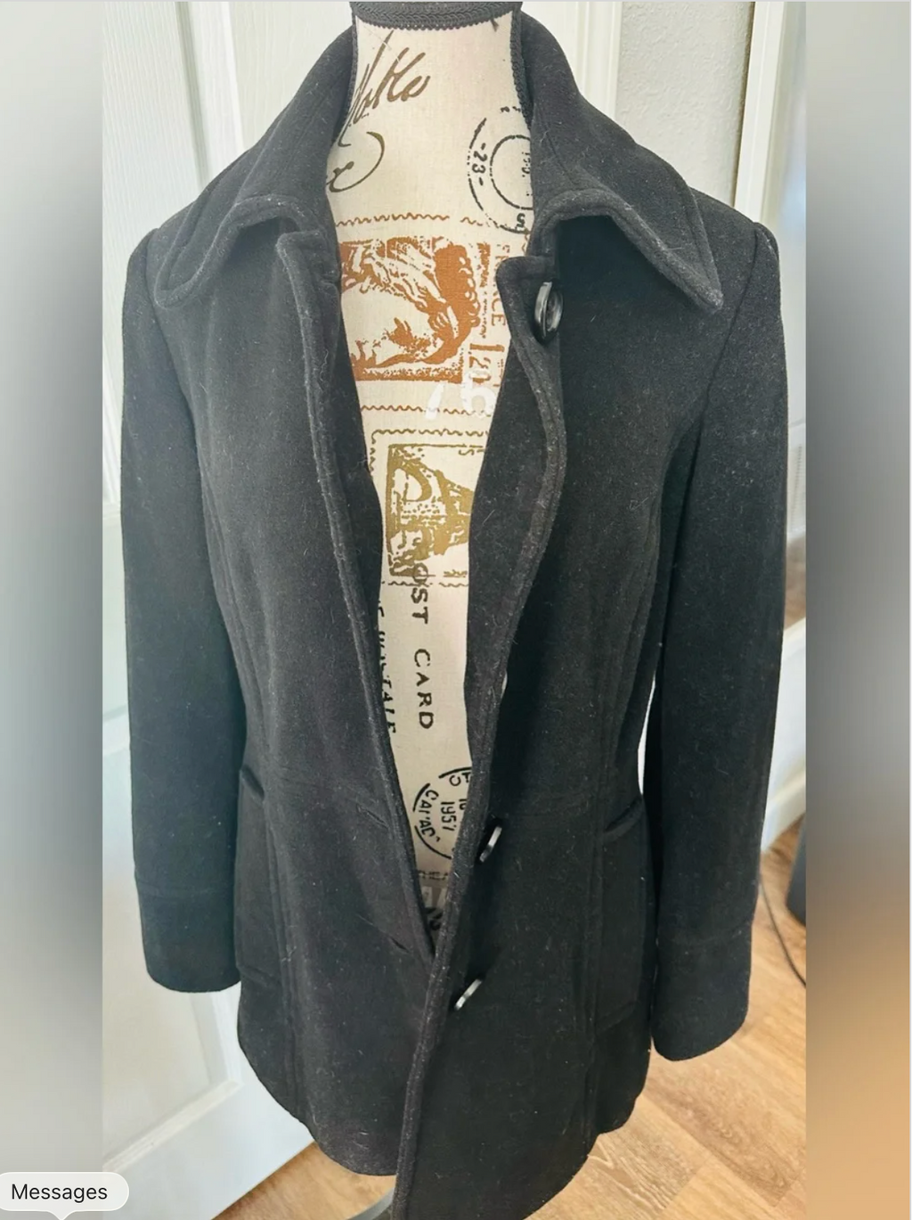 Fog by London Fog Black Wool Blend Pea Coat