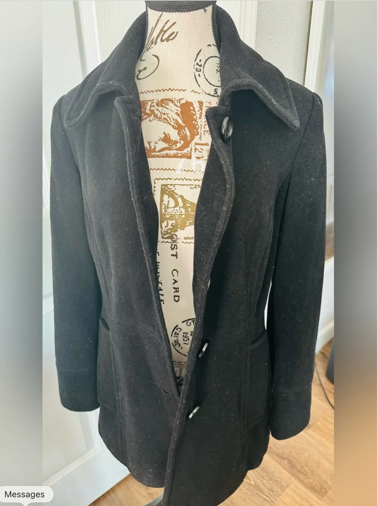 Fog by London Fog Black Wool Blend Pea Coat
