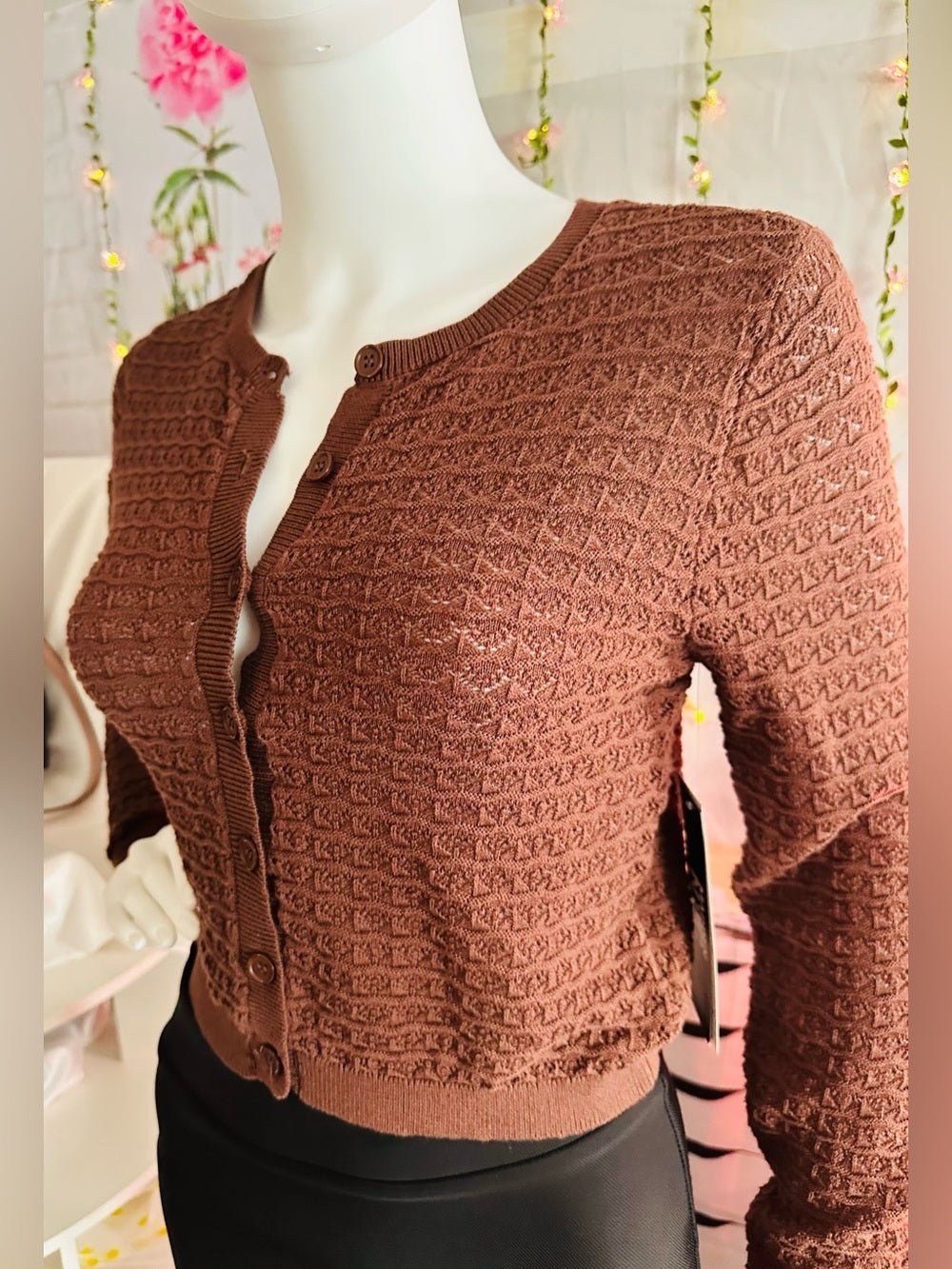 Madden NYC Crochet Cropped Cardigan Sweater