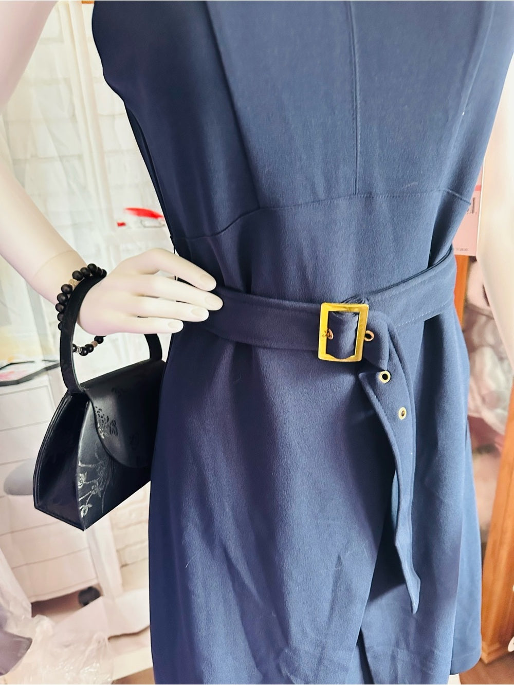 Nanette Lepore Navy Belted Fit & Flare Midi Dress