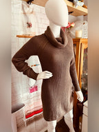 Say What? Brown Cowl Neck Ribbed Sweater Dress