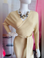 Windsor Tan Ribbed Knit Wrap Belted Sweater Mini Dress