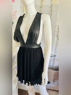 Forever 21 Black Faux Leather Plunge Pleated Mini Dress