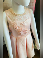 Pink Pleated Dress Rhinestones with Floral Lace Botice