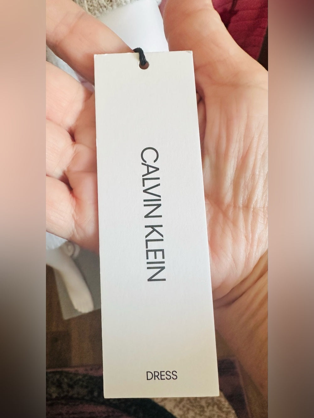 Calvin Klein Cream Tie-Neck Cable Knit Long Sleeve Dress
