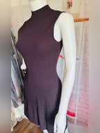 Theory Plaited Sleeveless Ribbed Knit Mock-Neck Dress--Plum