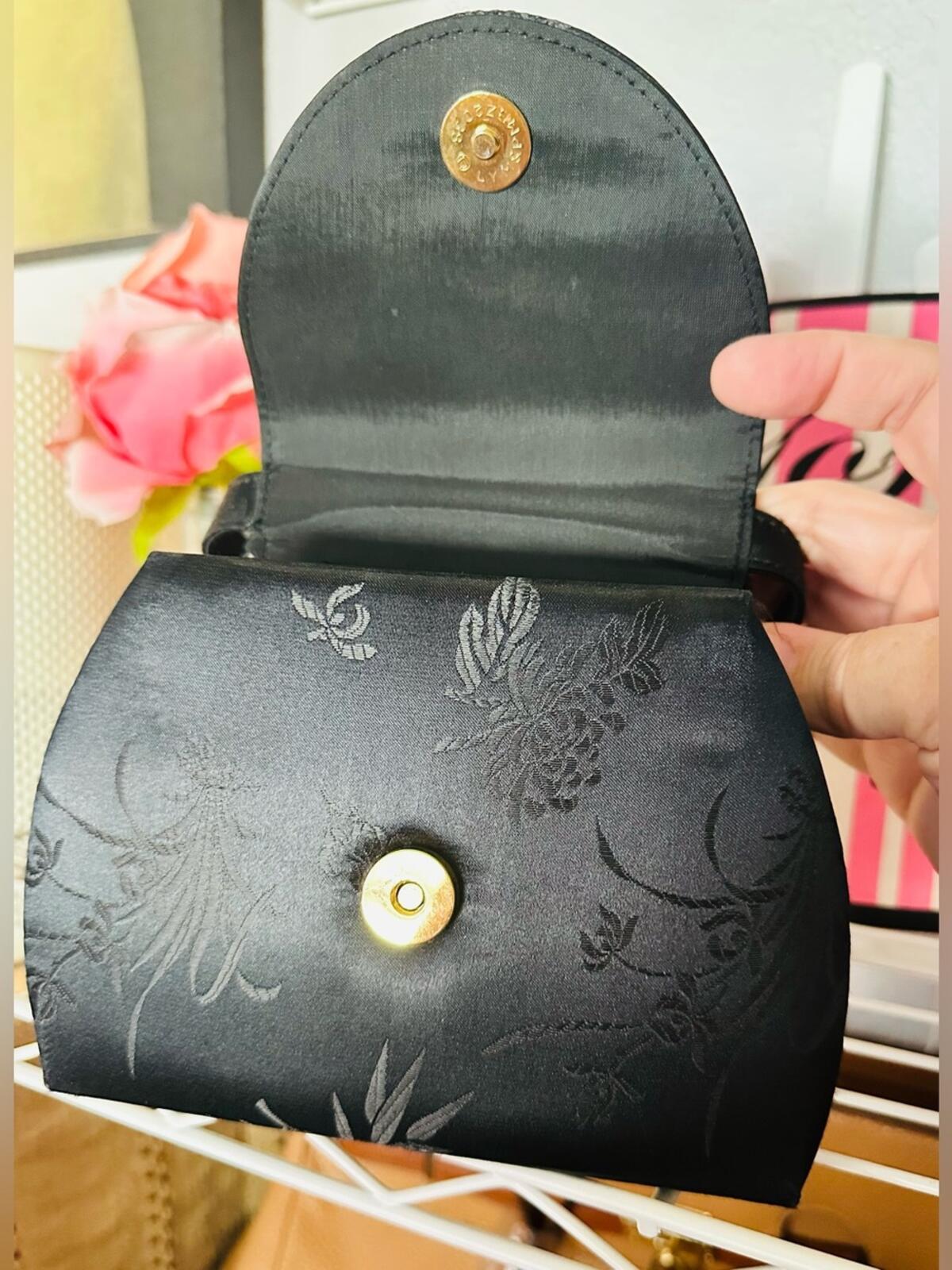 Vintage Y2K Satin Jacquard Floral Print Evening Bag