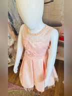 Pink Pleated Dress Rhinestones with Floral Lace Botice