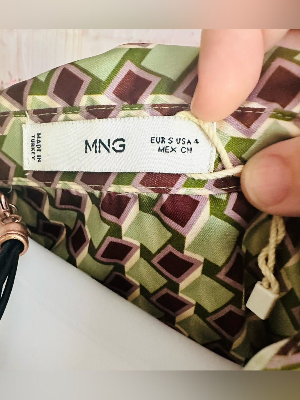 Mango Retro Green & Brown Geometric Mini Dress