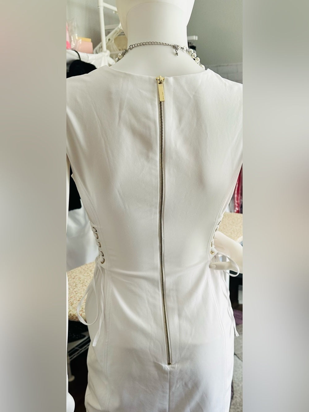 Calvin Klein White Lace-Up Side Sheath Dress
