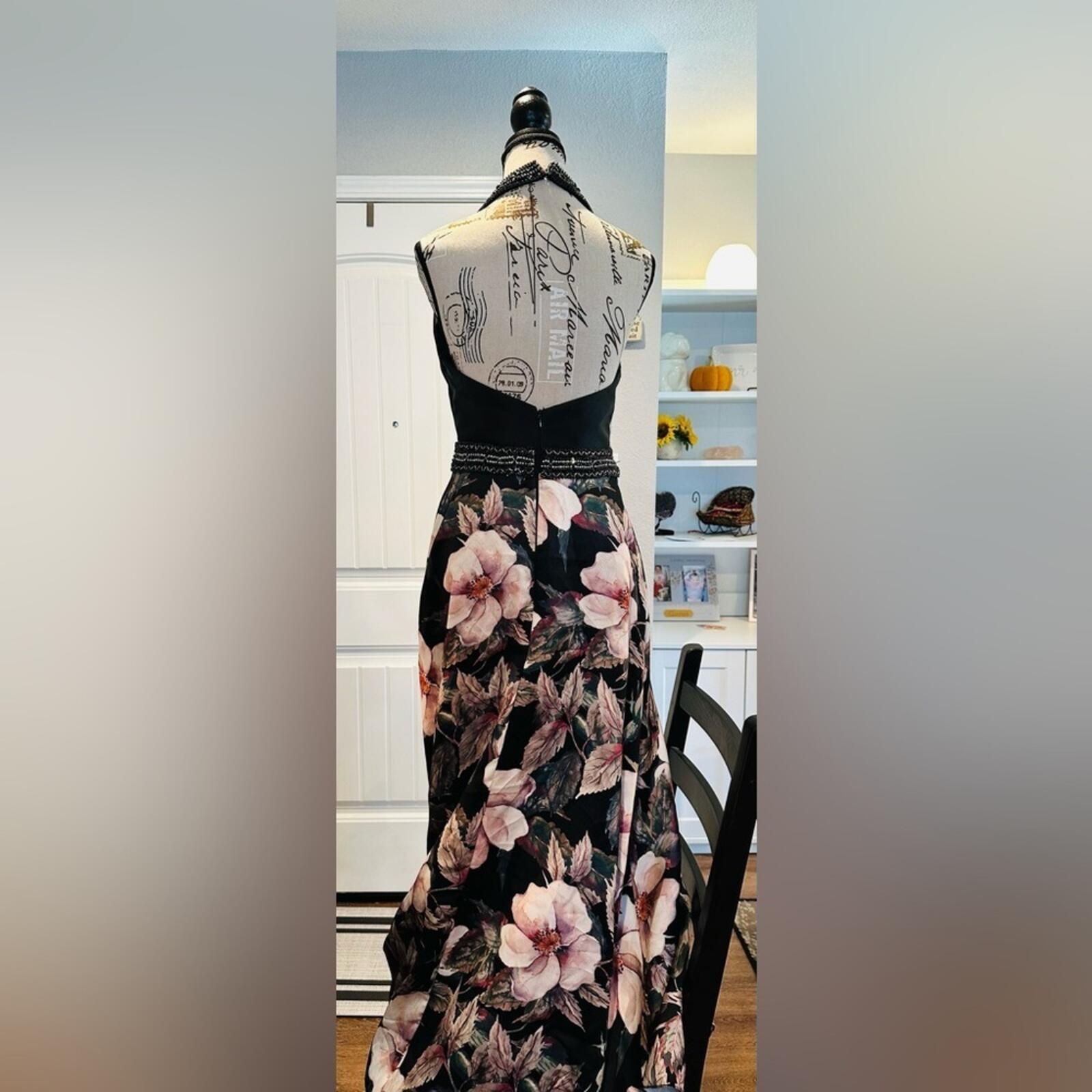 Chic Floral A-Line Party Dress in Black and Pink